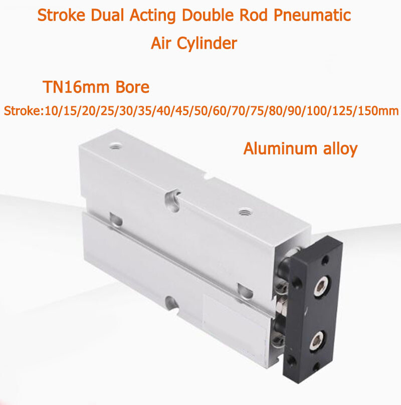 TN16mm Bore Stroke Dual Acting Double Rod Pneumatic Air Cylinder Alloy 10~150mm