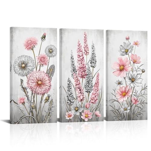  Bathroom Wall Decor Botanical Floral Wall Art Prints and Gray Flowers Pink