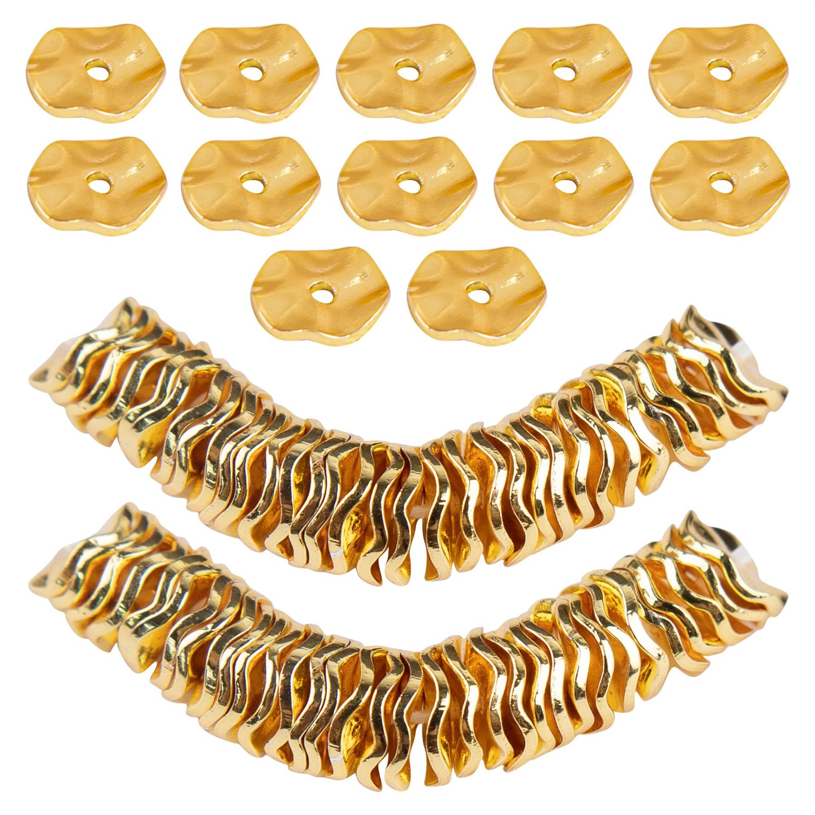 Framendino, 50 Pack Flat Round Loose Beads 18K Gold Plated Spacer Bead 