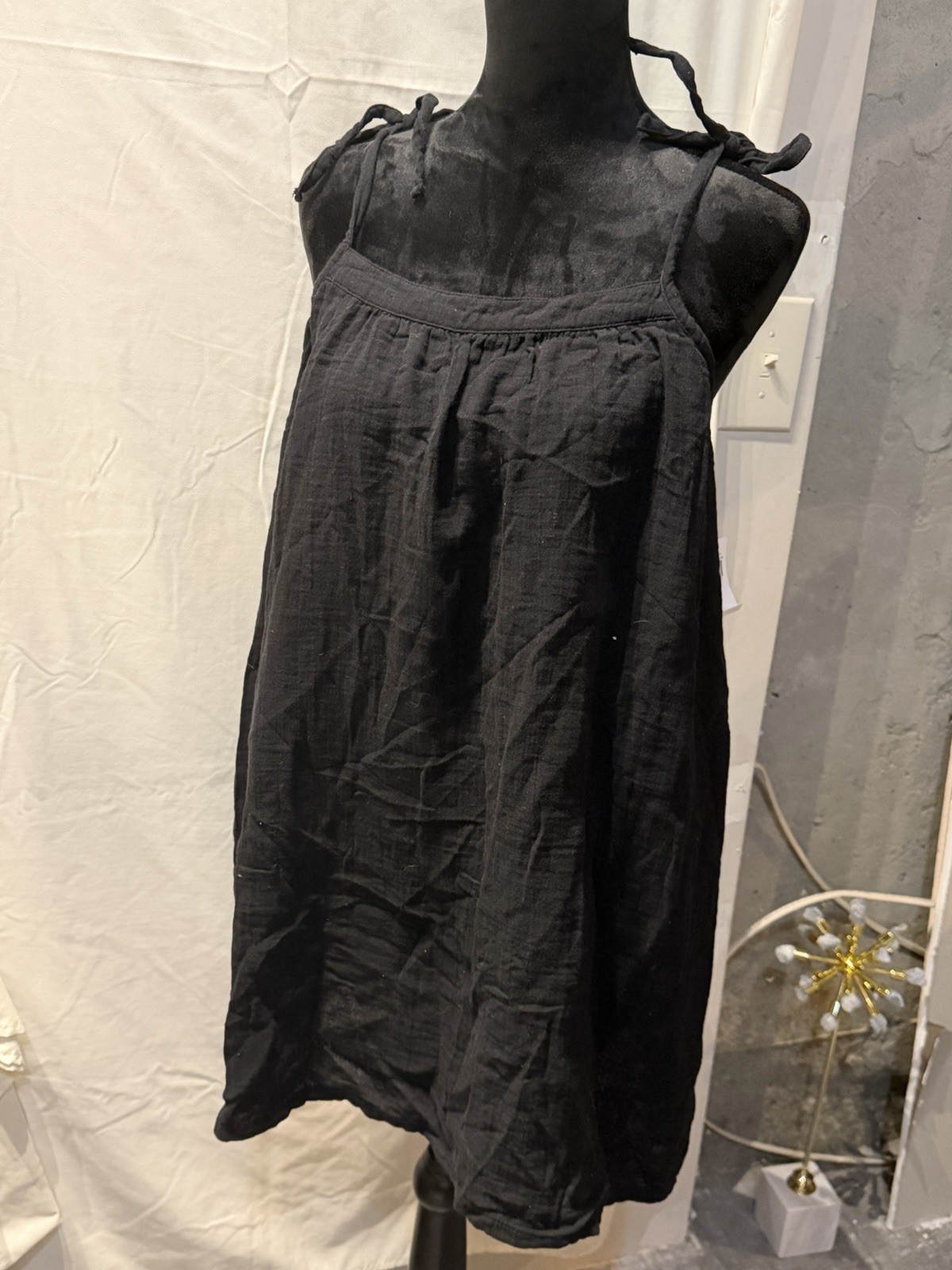 Old Navy Sundress, Black, Tie Straps, Cotton, Boho Loose, Ladies Size Med, ~NWT~