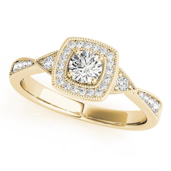 VS F 0.40 Ct Lab Grown Diamond Gold Antique Style Halo Milgrain Engagement Ring