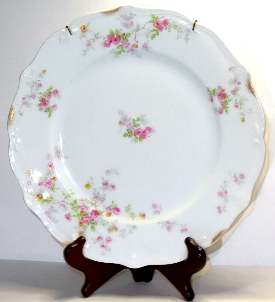 Limoges France Depose Plate Hand Painted Roses 9.75" w/ Metal Hanger