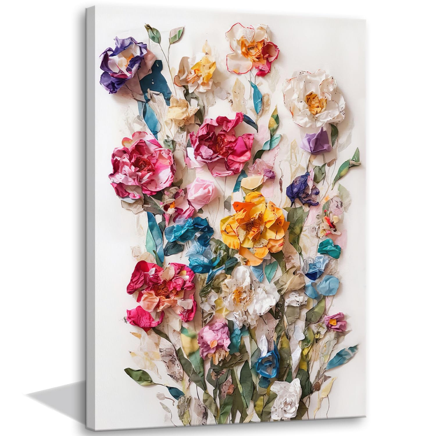 Framed Colorful Floral Canvas Wall Art Flowers Rose Wildflowers painting Wall...