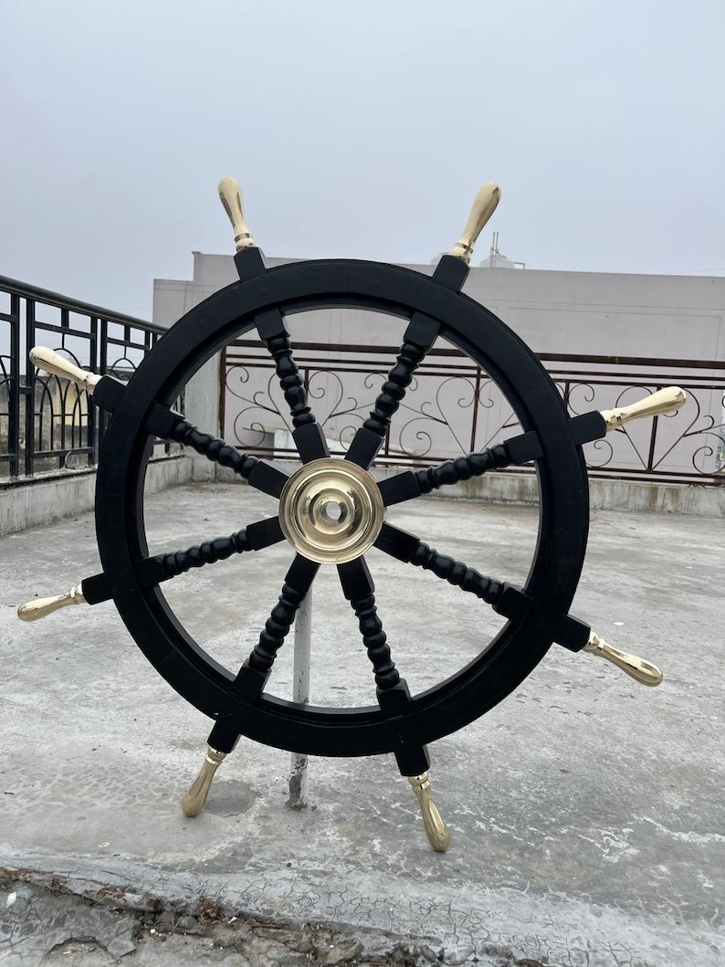 Wooden Ship Wheel Handmade Nautical Wall Decor Captain Steering 24 Inch Wheel