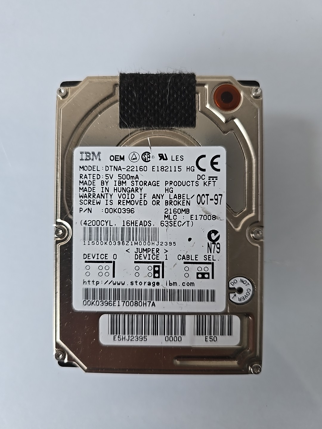 2.5 Hard Disk Drive IBM DTNA-22160 E182115 00K0396 2160MB OCT-97 E17008