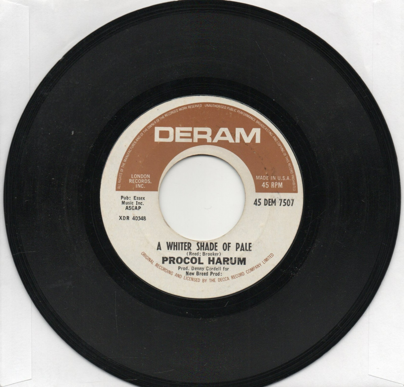 Procul Harum  A Whiter Shade Of Pale on Deram Original  45 Near Mint