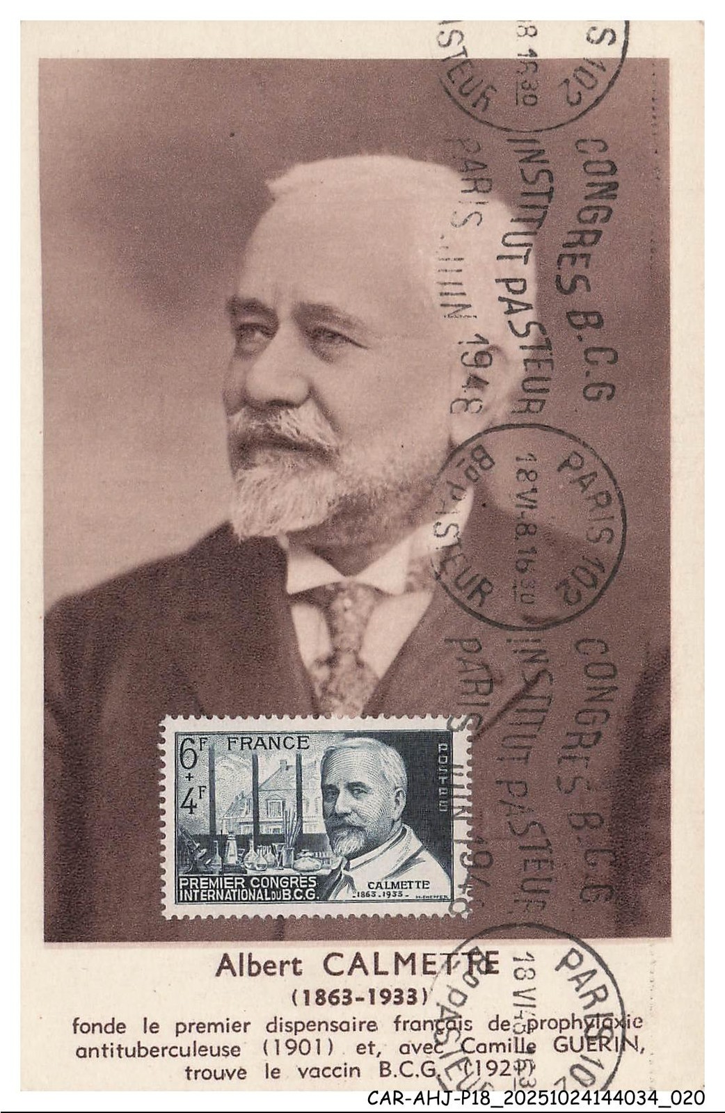 CAR-AHJP18-0849-CARTE-MAXIMUN - Albert Calmette - 1948