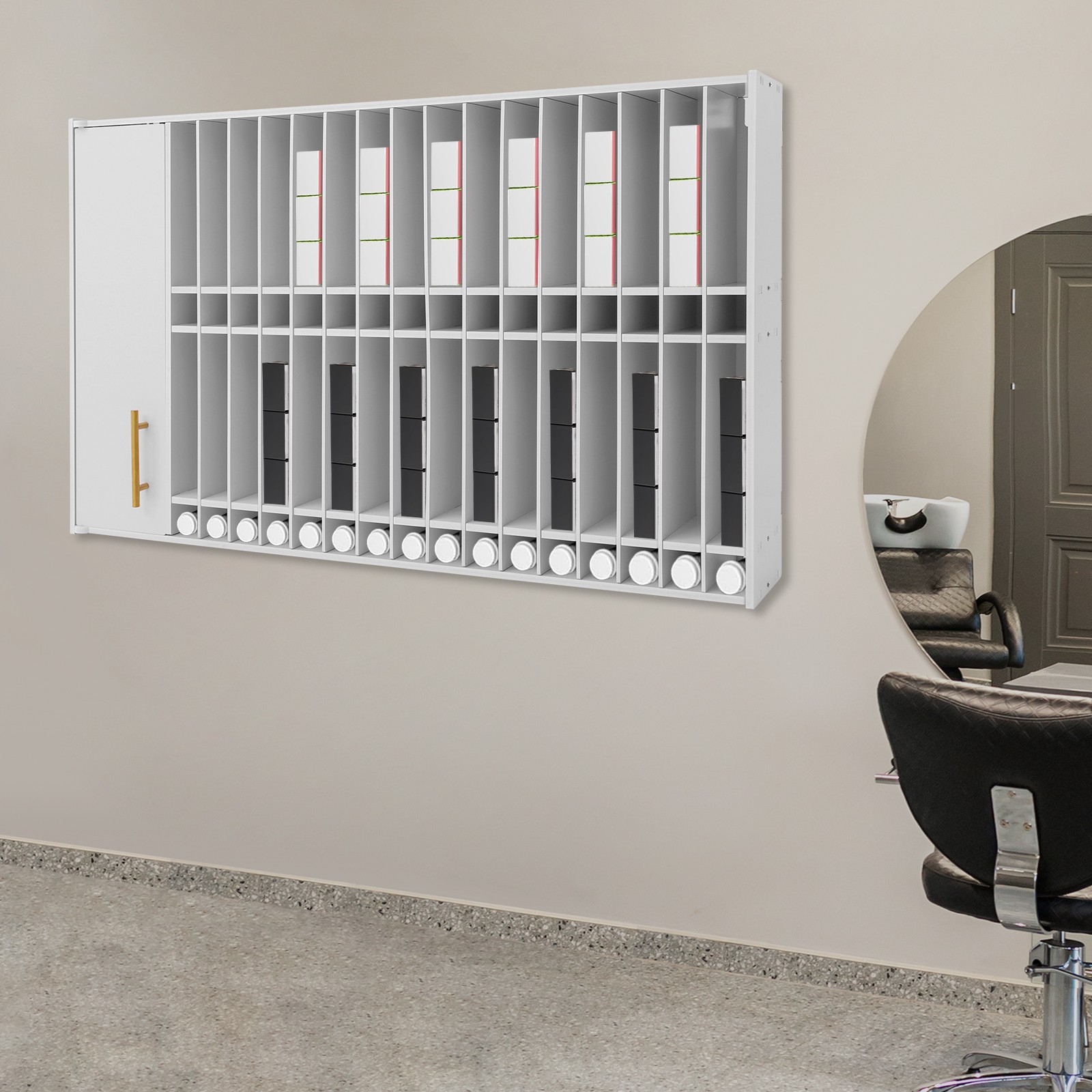 110x18x68cm PVC wall mounted hair salon storage cabinet for Display white