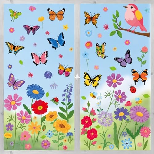Spring Window Clings - 8 Sheets 93 Pcs Spring Wild Flower Spring Wildflower