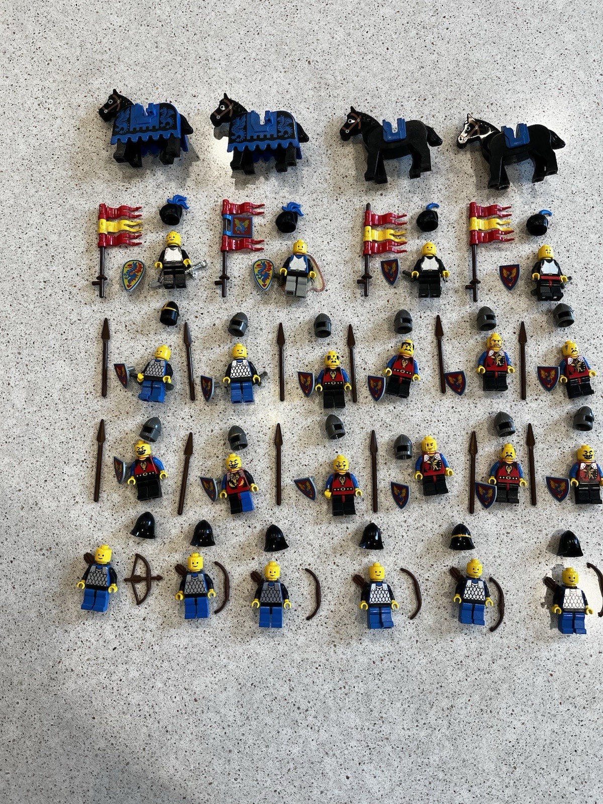 LEGO Castle Black Knights Minifigure Lot Vintage Horses Shields Flags Weapons