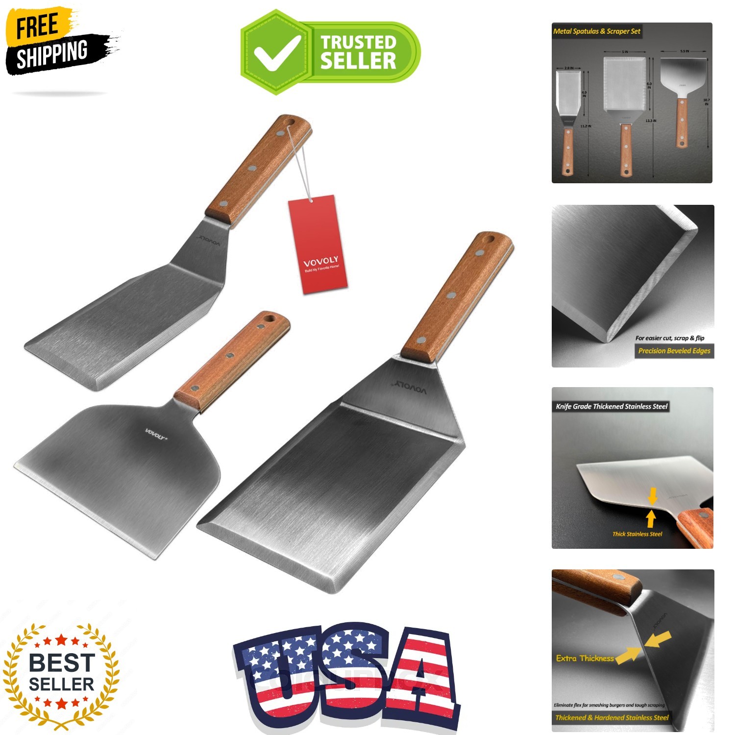 Stainless Steel Metal Spatula Set For Griddle, Grill Spatula Scraper for BBQ/...