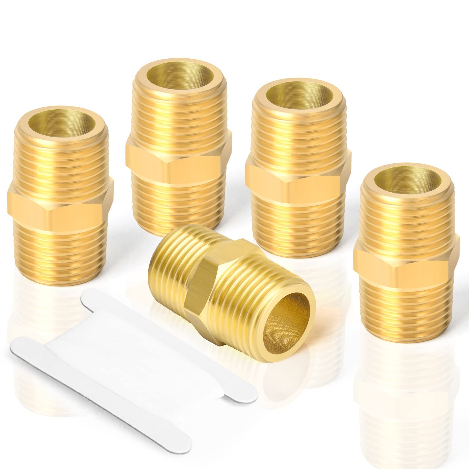 5PCS Brass Pipe Fitting Adapter, Hex Nipple, 3/4-Inch Pipe x 3/4-Inch Pipe