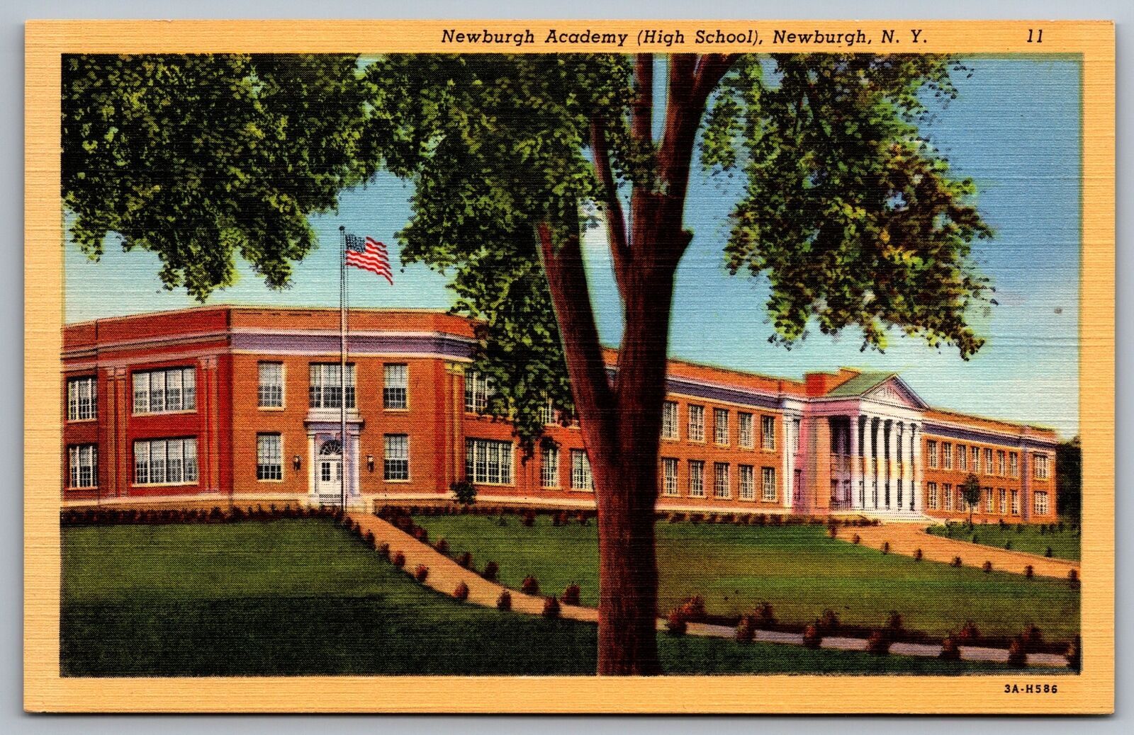 Vintage Postcard Newburgh Academy High School Building Greenfield New York NY