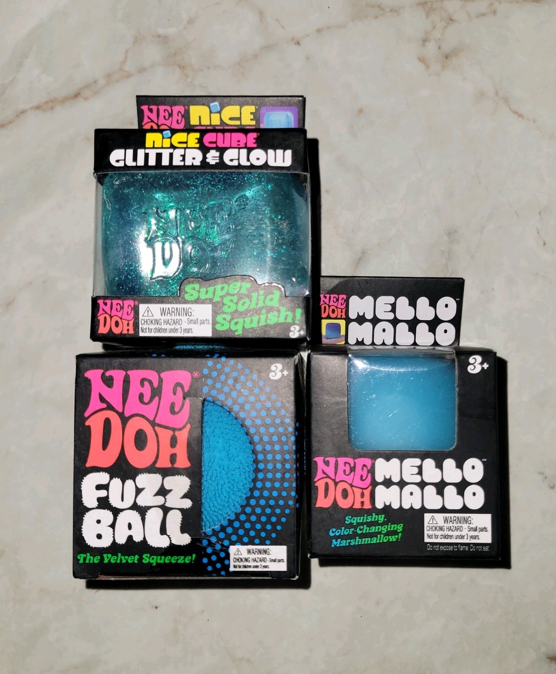 All BLUE NeeDoh LOT Mello Mallo, Fuzzball, glitter & glow Nee dohs Viral tiktok 