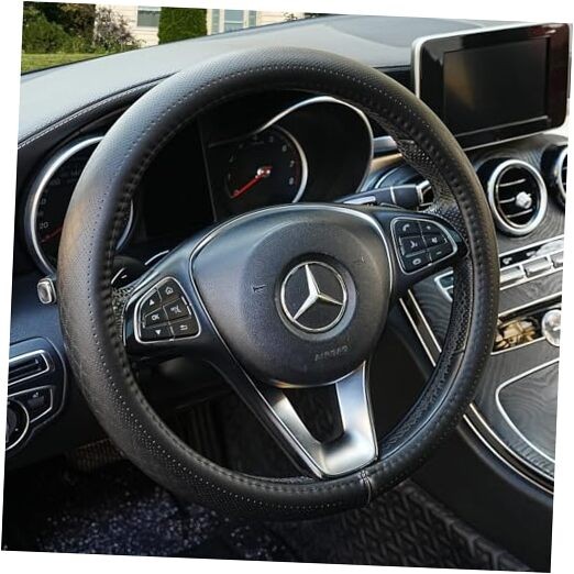 Black Genuine Leather Car Steering Wheel Cover Men Women,Cowhide Wheel 