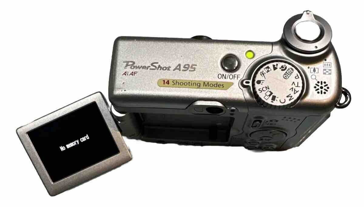 Canon PowerShot A95 5 MP Digital Camera 3x Optical Zoom Silver Tested. Works 