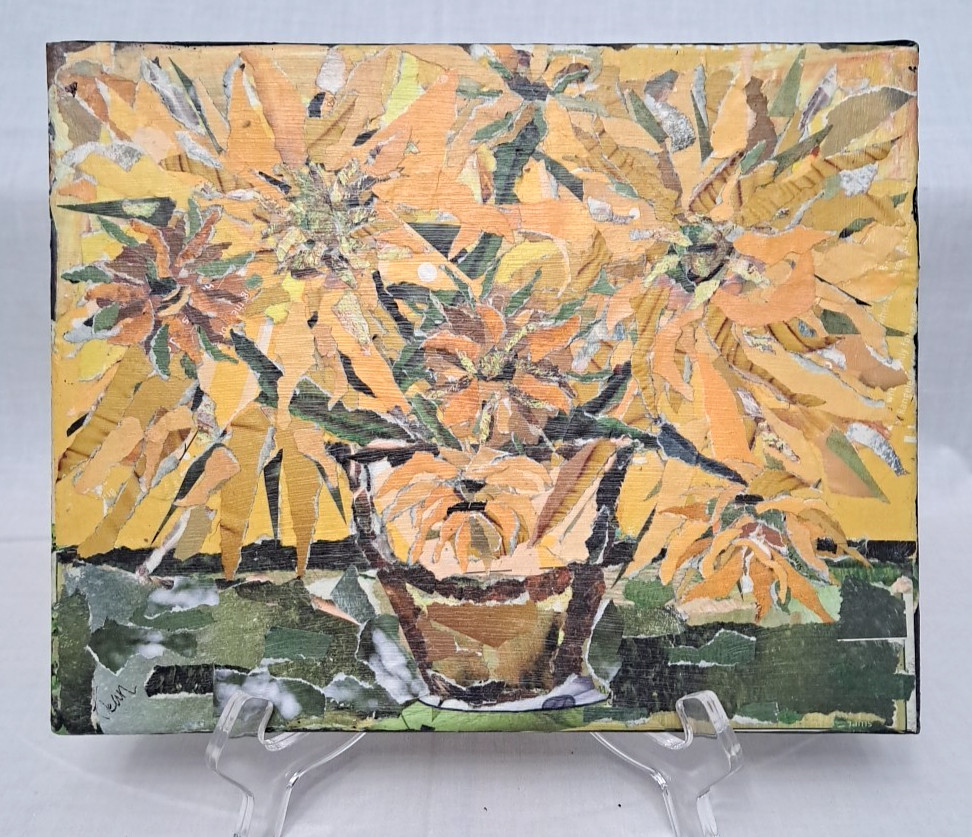 Mixed Media Torn Paper & Paint Artwork "Sunflower" on Canvas Torn Stories Series