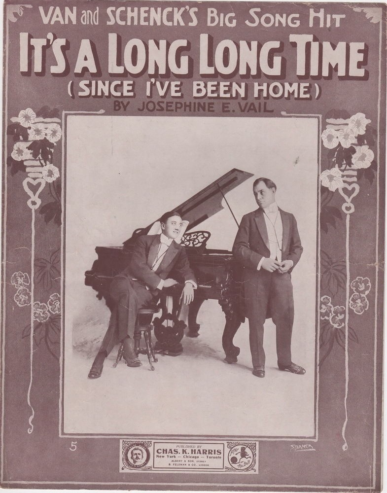 It's A Long Long Time, Van and Schenk photo, 1916, vintage sheet music