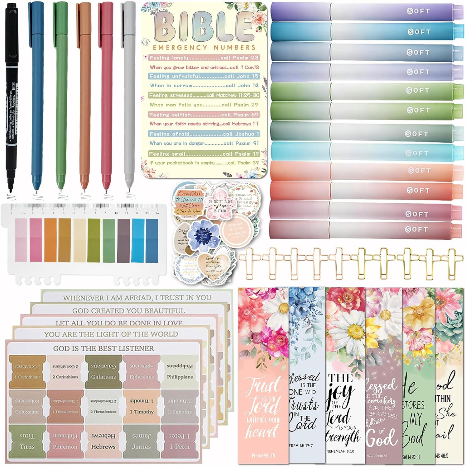 Bible Study Supplies Journaling Kit for Women,Pastel Highlighters & Pens, Bible 