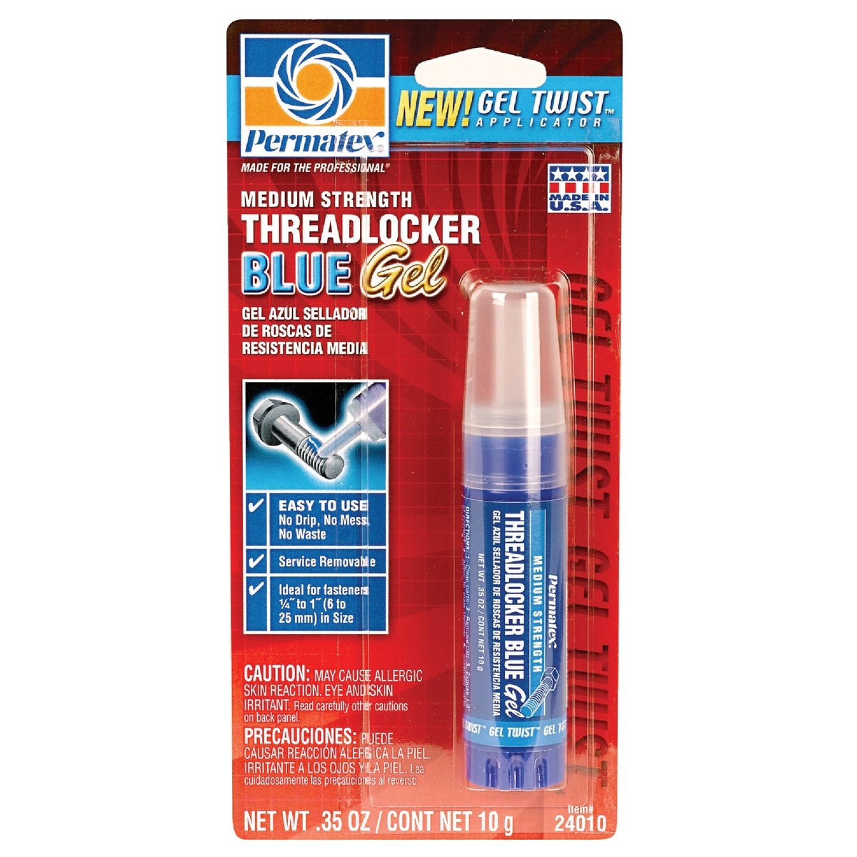 PERMATEX 0.35 Oz. Blue Medium Strength Gel Threadlocker 24010 PERMATEX 24010