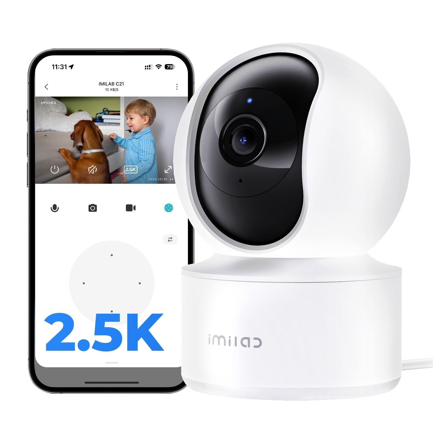 2,5K Security Camera Indoor 360 View Bedroom Dog Cat App Baby Kids Pet