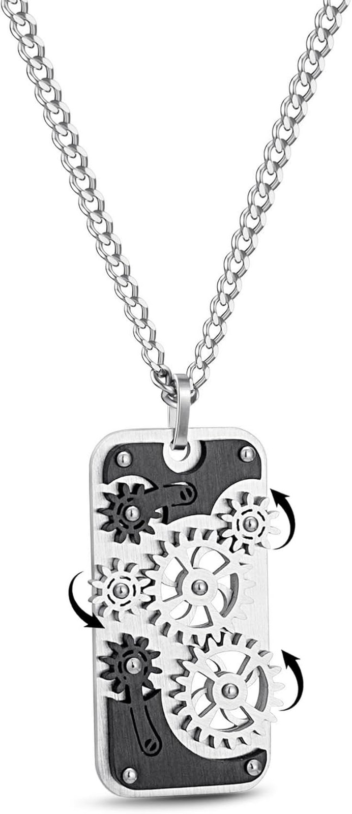 Stainless Steel Mechanical Rotatable Gear Pendant Necklace for Kids & Adults – F
