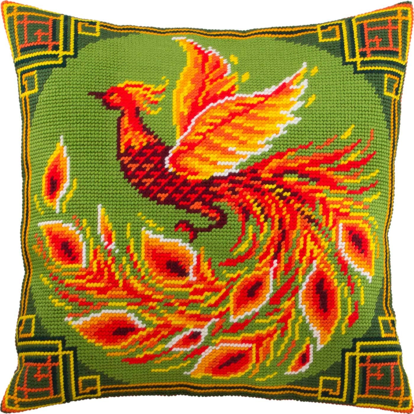 Chinese Bird. Needlepoint Kit. Throw Pillow 16×16 Inches. Printed Tapestry Ca...