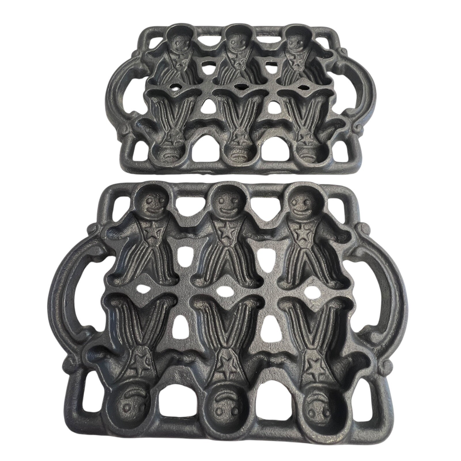2 Cast Iron Mold Gingerbread Men Vintage Corn Bread Muffin Pan Christmasf