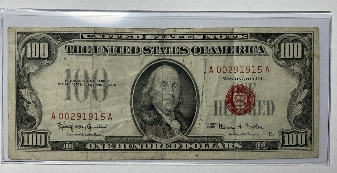 1966 $100 Legal Tender Red Seal VF Little Bankers Ink