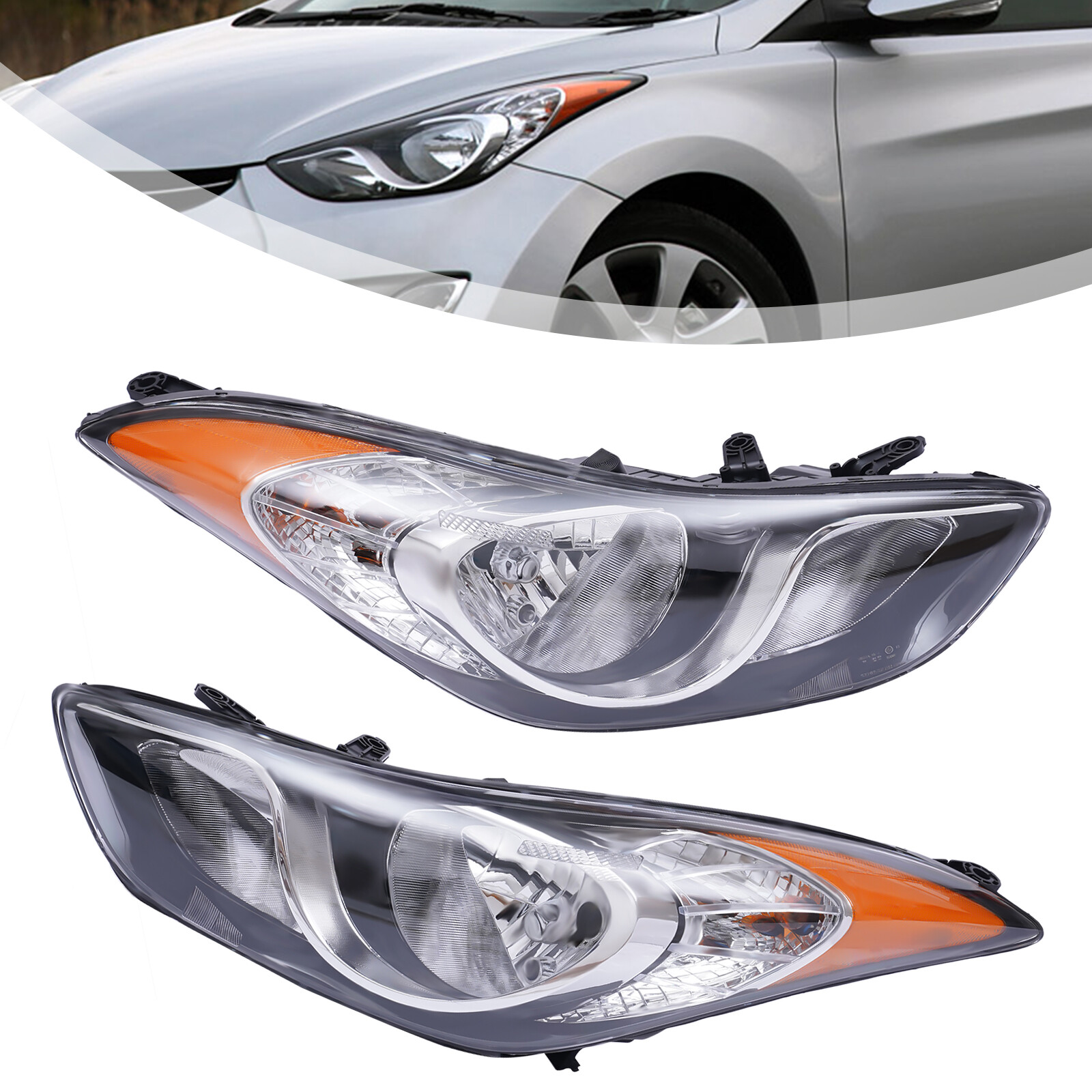 For 2011-2013 Hyundai Elantra 1.8L 2.0L Pair Front Light Halogen Headlight Lamp