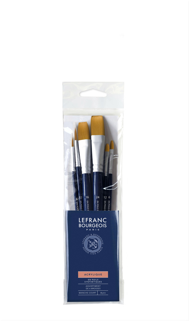 Synthetic Short Handle 6-Piece Brush Set For Acrylics