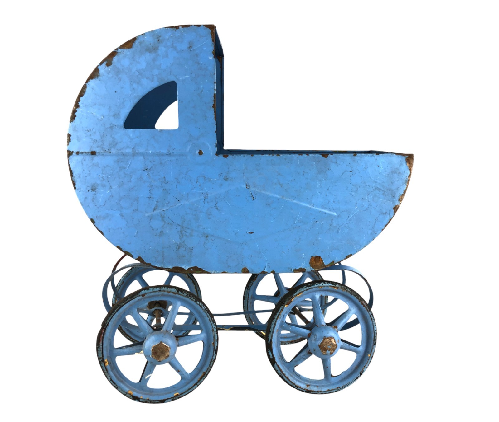 Old Vintage Blue Painted Metal Doll Baby Stroller Carriage  14 x 7 x 10"