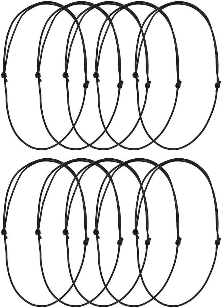 Leather Necklace Cord, Set of 10 Black Adjustable Leathers Cords 
