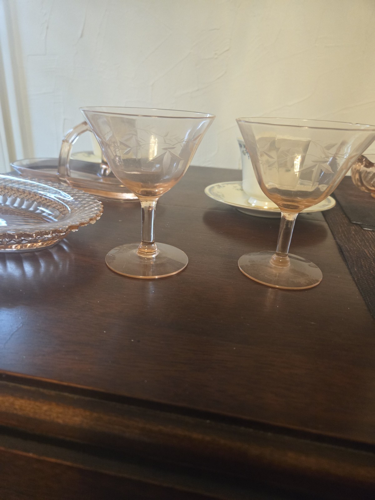Two Pink Depression Glass Compote Cups