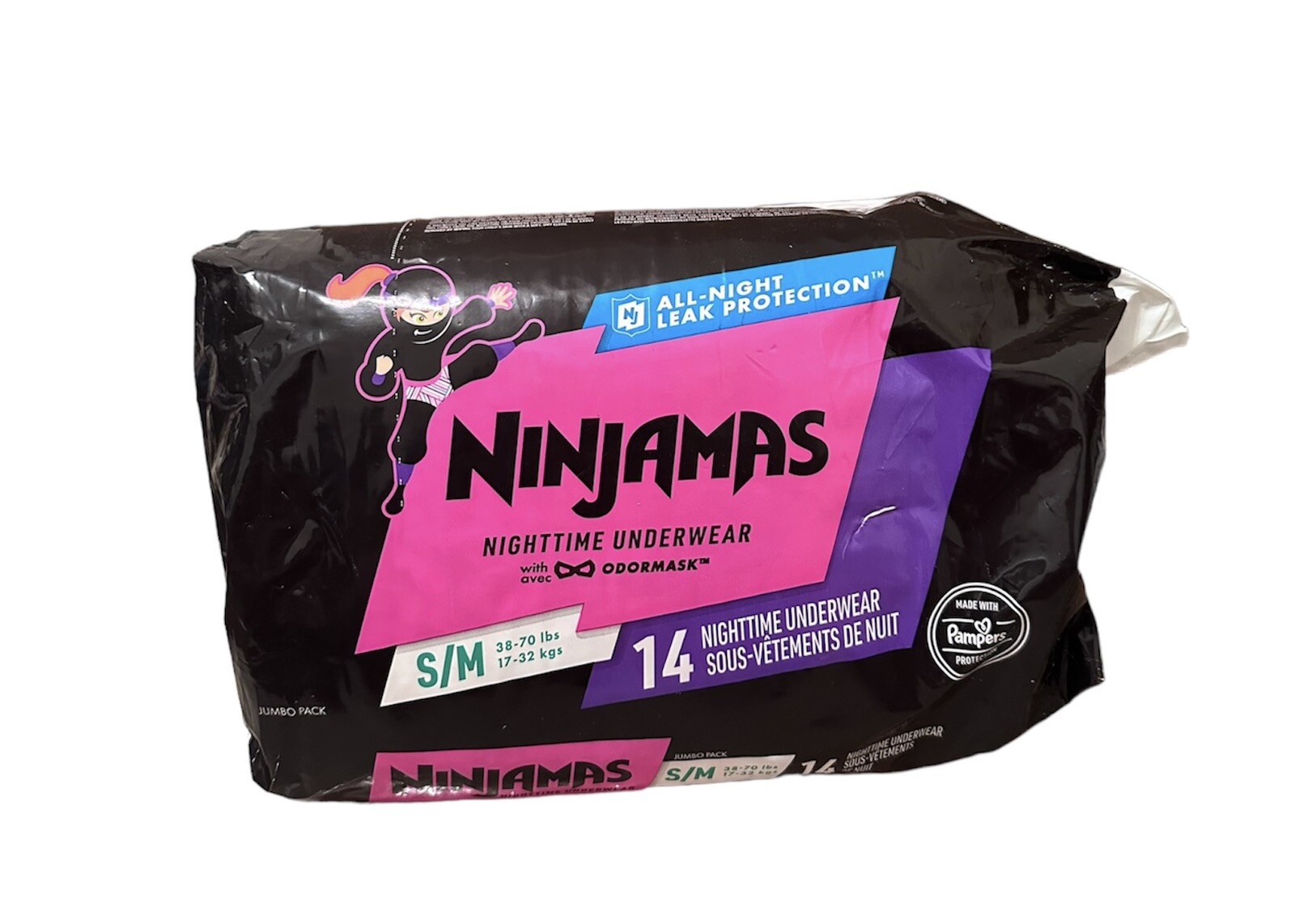Ninjamas Nighttime Bedwetting Underwear, Girl, Small/Medium (14 Ct), NEW
