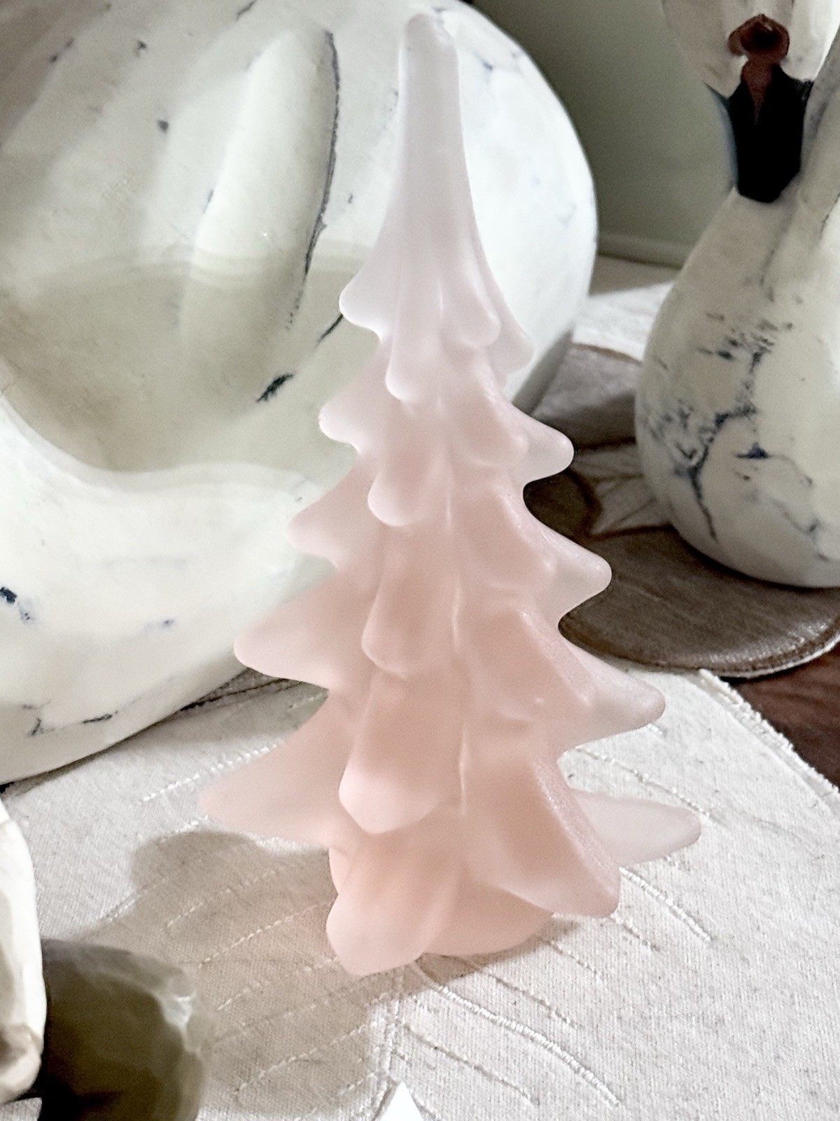 RaRe HTF Vintage PINK Frosted Satin Art Glass 7” Christmas Tree Figurine