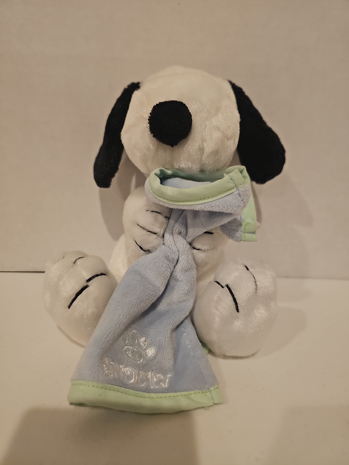 Snoopy Plush Lovey Security Blanket Peanuts Baby Blue Paw Print
