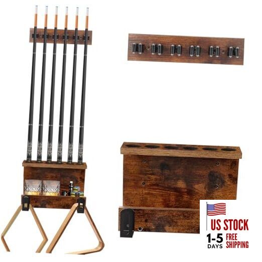 Pool Stick Holder Wall Mount, Pool Cue Set Holder for Cues 6 Farmhouse Brown