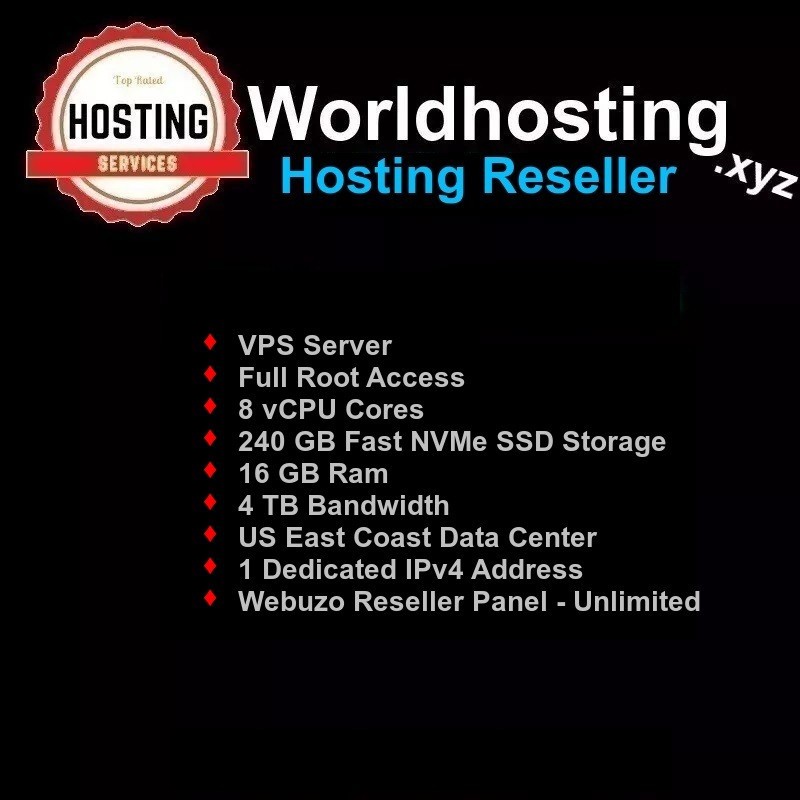 Webuzo Hosting Reseller 16 on a VPS  240GB NVMe SSD 16GB RAM 8 Core ROOT Access