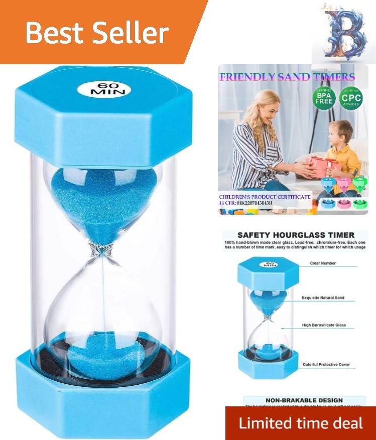 Unique Blue Sand Timer: 60-Minute Hourglass for Classroom & Family Fun