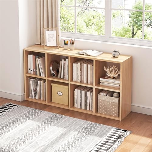 8 Cube Organizer Bookcase - Fabric Storage Bins Container, Open 8-Cube Oak