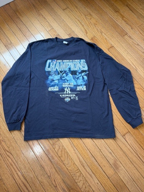 Vintage 2003 NY Yankees AL Champs Long Sleeve Shirt XL Jeter Giambi Soriano MLB
