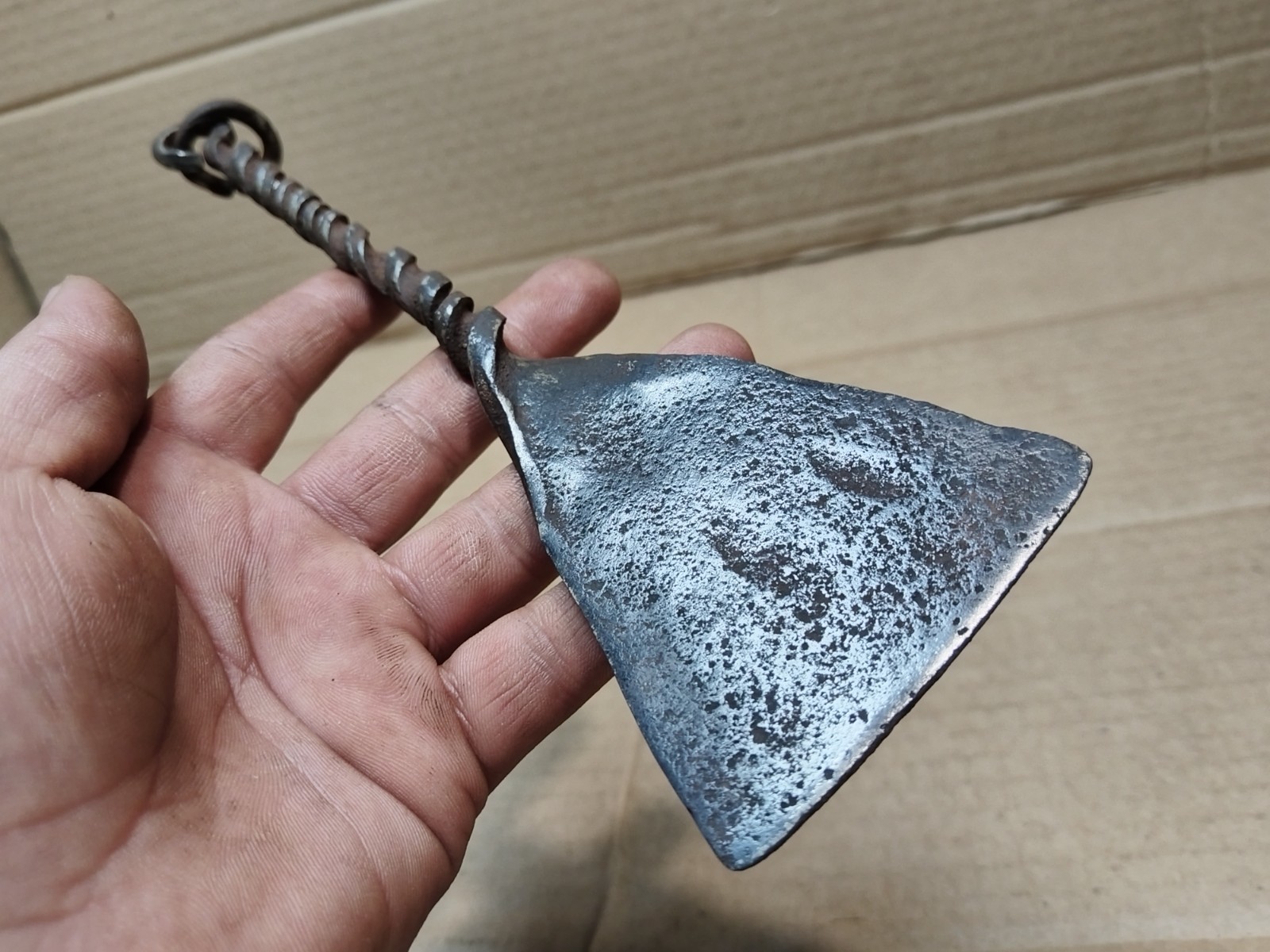 ANTIQUE HAND FORGED TWISTED COOKING TOOL SCRAPER SPOON KITCHEN SPATULA 19TH