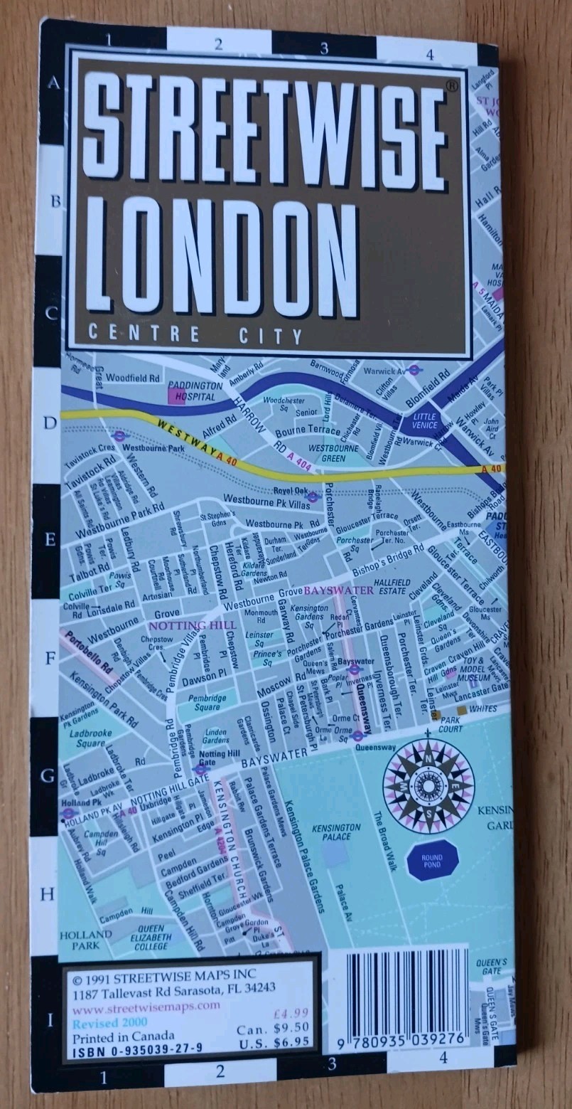 STREETWISE LONDON LAMINATED MAP CITY CENTER REVISED 2000 EZ FOLD LONDON UNDERGRD