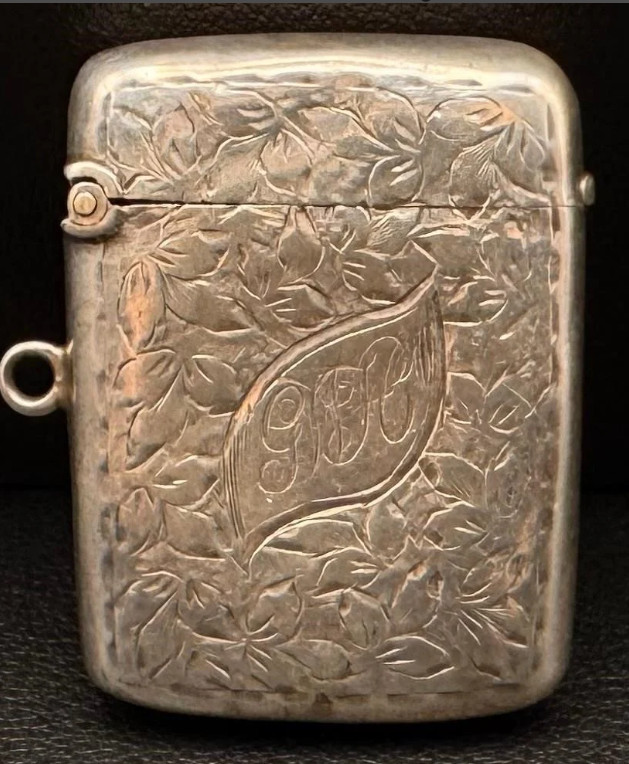 Antique Edwardian English Sterling Silver Vesta Case Match Safe Birmingham 1903