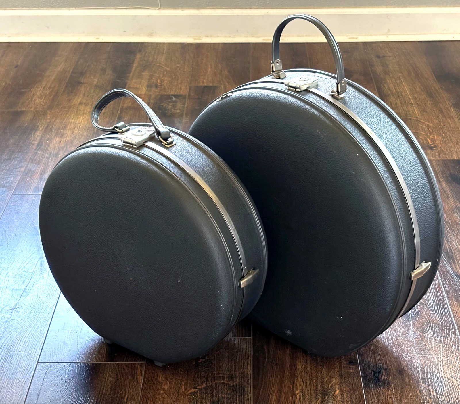Vintage American Tourister Round Blue Tiara Luggage Two Pieces 20" and 17"