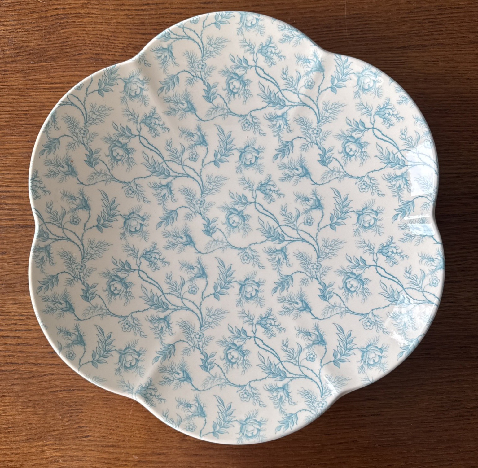 Spode Rosebud Chintz Light Blue White 11" Scalloped Bowl England Exc Condition