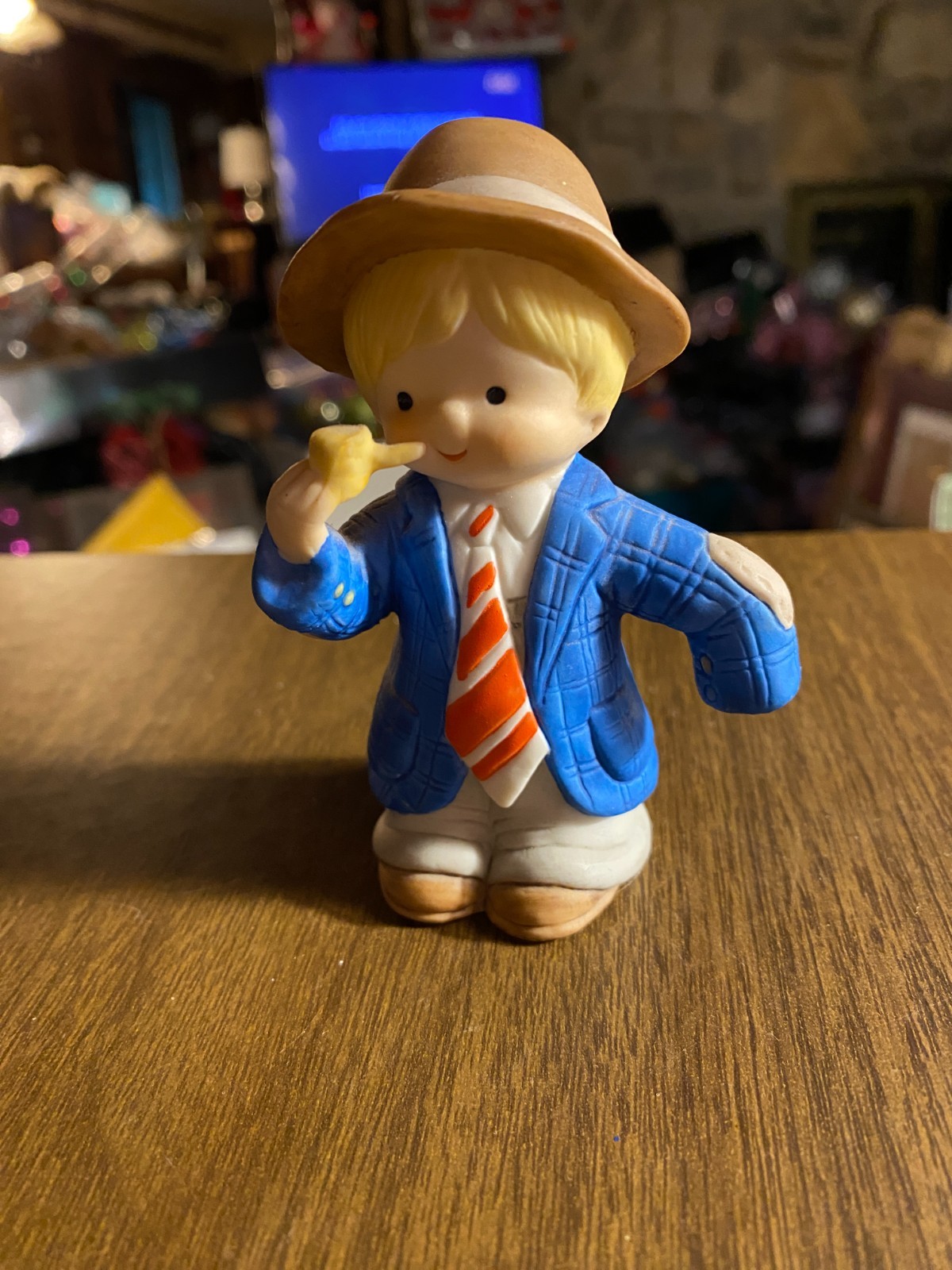 Country Cousins Enesco 1984 Porcelain Boy Playing Dress-up Figurine 4" VTG