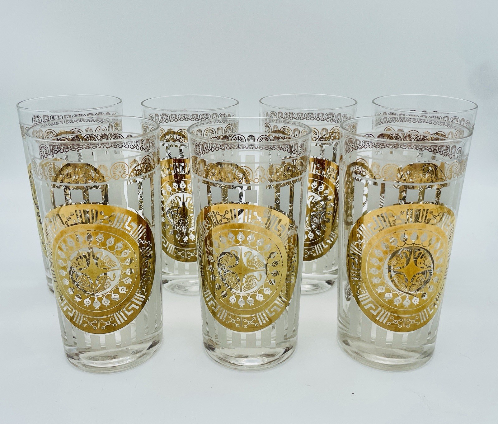 Set Of 7 Gold Collins Highball Glasses MCM Design -Beautiful
