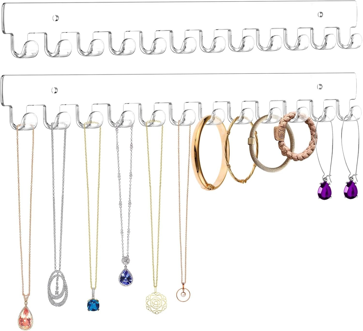 2 Pack Necklace Holder - Hanging Jewelry Organizer, Self-Adhesive, Wall Mount (C